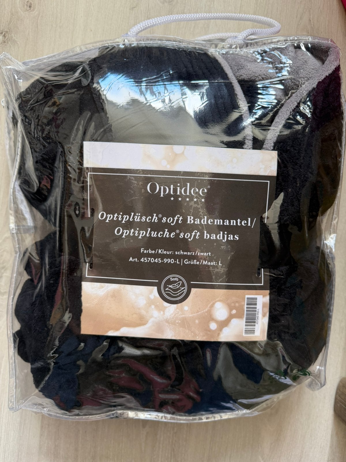 Optidee Optipluche soft badjas zwart L, Ophalen of Verzenden, Zo goed als nieuw