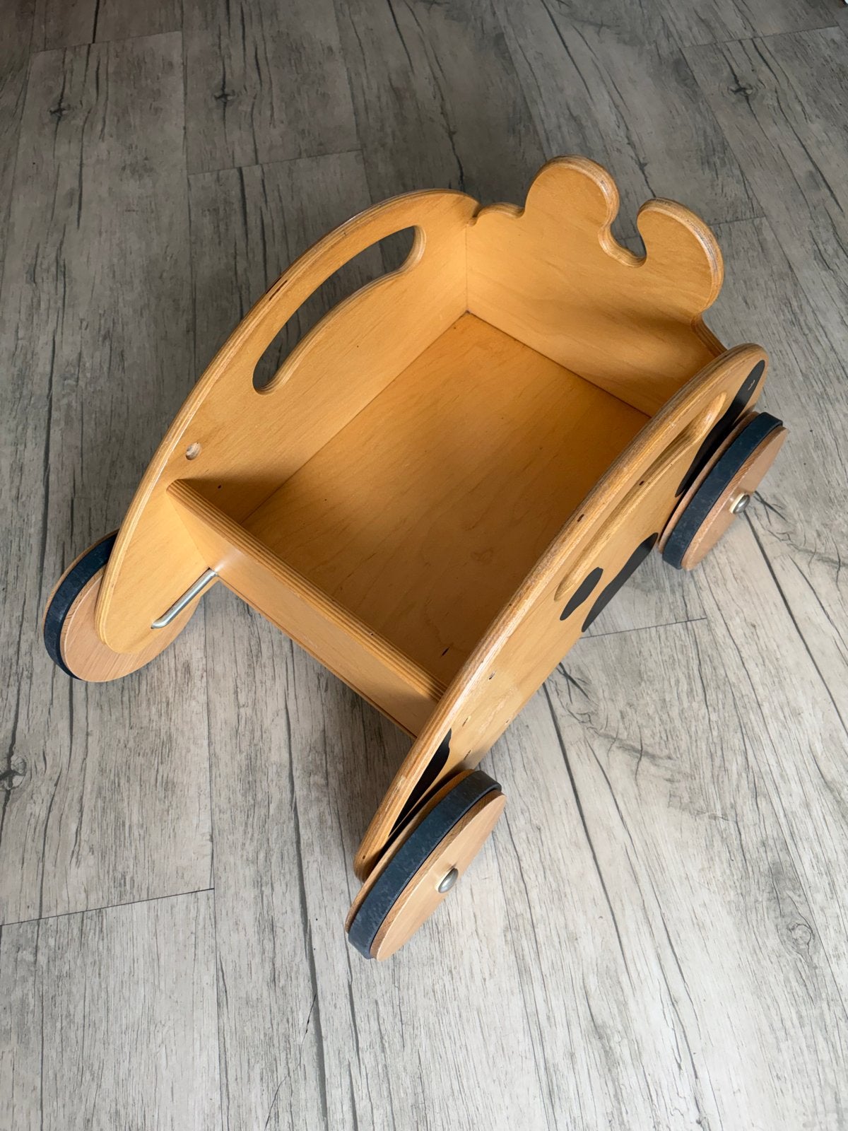 Houten loopwagen/blokkenkar met koeienprint, Ophalen, Gebruikt, Jongen of Meisje