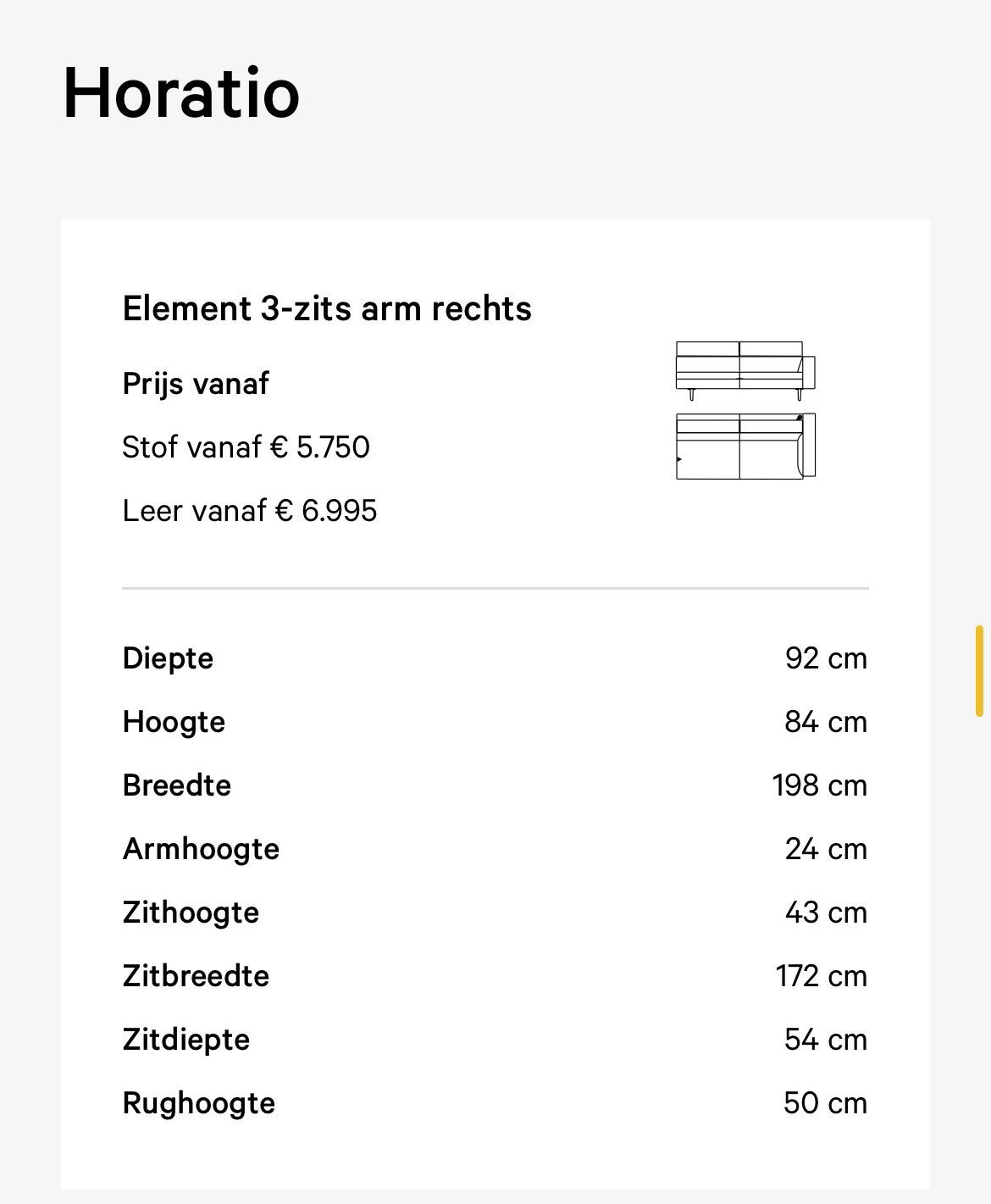 Leolux Horatio, Verzenden, 75 tot 100 cm, Zo goed als nieuw, Stof