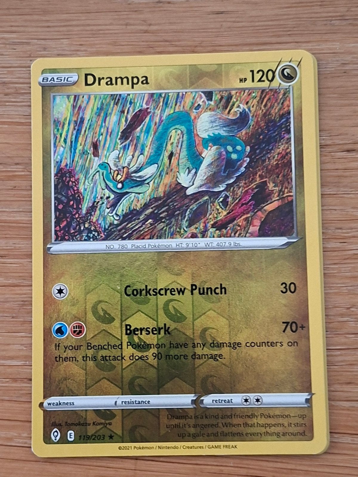 Drampa Reverse Holo Evolving Skies Pokémon Kaart, Ophalen of Verzenden, Zo goed als nieuw, Losse kaart, Foil