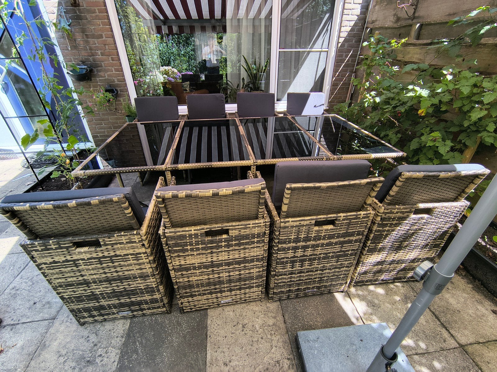 Tectake Palma natuur rotan tuinset met 8 zitplaatsen + 4poef, Tuin en Terras, Tuinsets en Loungesets, Ophalen, Nieuw