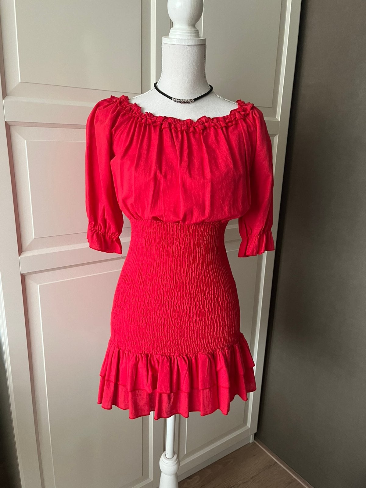 Super mooi rood zomer jurkje jurk  van Loavies maat S, Ophalen of Verzenden, Zo goed als nieuw, Maat 34 (XS) of kleiner, Boven de knie