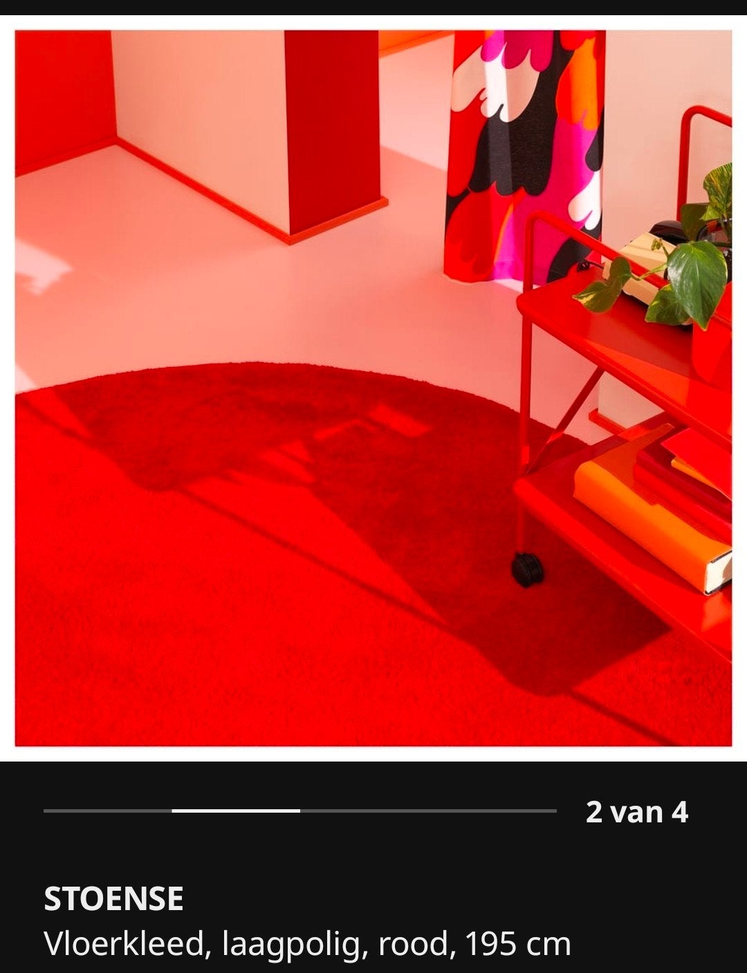 Stoense (IKEA) laagpolig vloerkleed rood, Huis en Inrichting, Stoffering | Tapijten en Kleden, Ophalen, Rond, Nieuw, 150 tot 200 cm