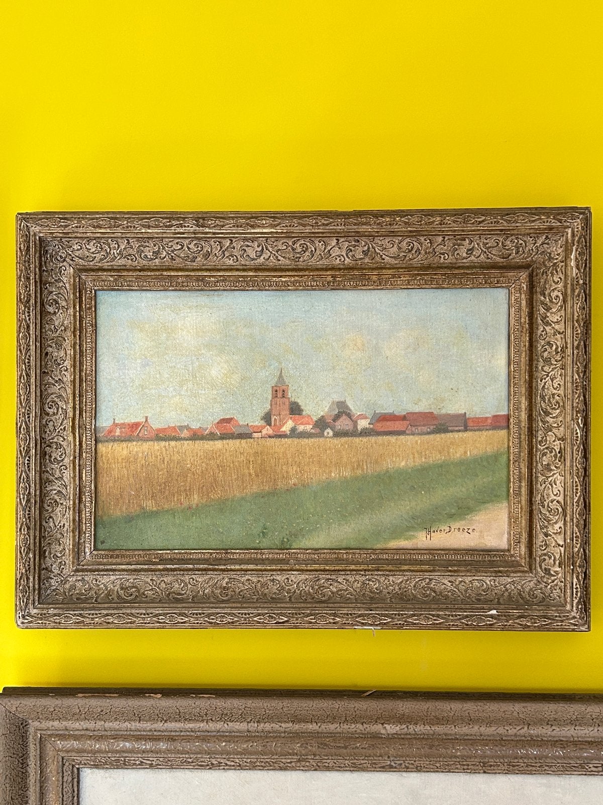 J. Haver Droeze - Dorpsgezicht met korenveld, Antiek en Kunst, Ophalen