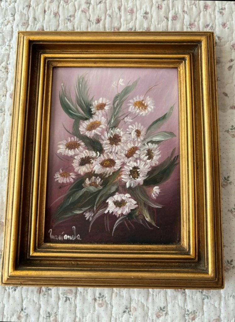 Antiek schilderij Madeliefjes | Olieverf, Antiek en Kunst, Bloemen, Paneel, Ophalen of Verzenden, Gesigneerd