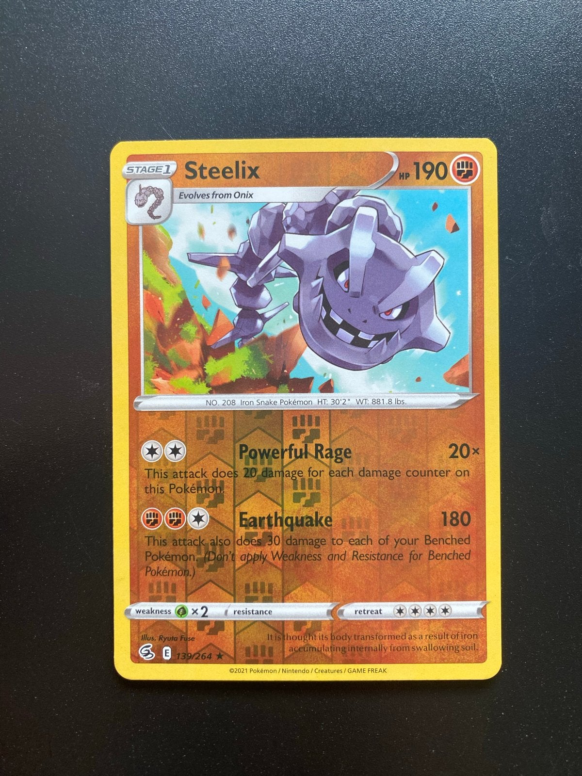 Steelix 139/264 Reverse Holo Pokémon Fusion Strike, Ophalen of Verzenden, Zo goed als nieuw, Losse kaart, Foil