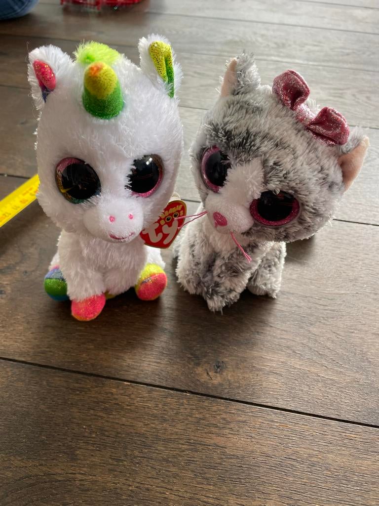 Ty Beanie Boo Eenhoorn en Kat Knuffels - Zo goed als nieuw, Eenhoorn, Ophalen of Verzenden, Klein (minder dan 20 cm), Wit