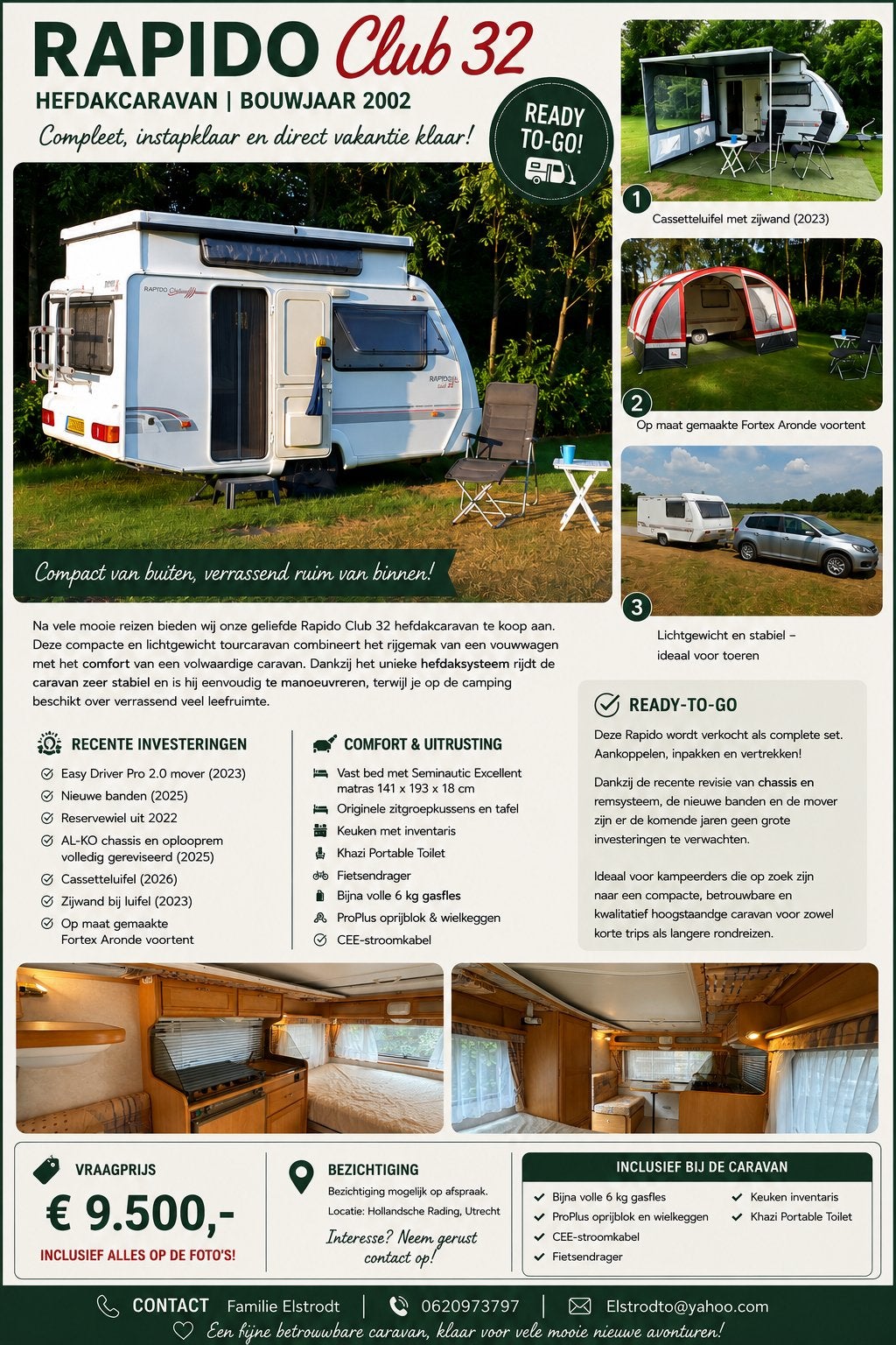 Rapido Club 32 Hefdak-Caravan (2002), Kleine zit, Tot en met 3, 500 - 750 kg, Tot 4 meter
