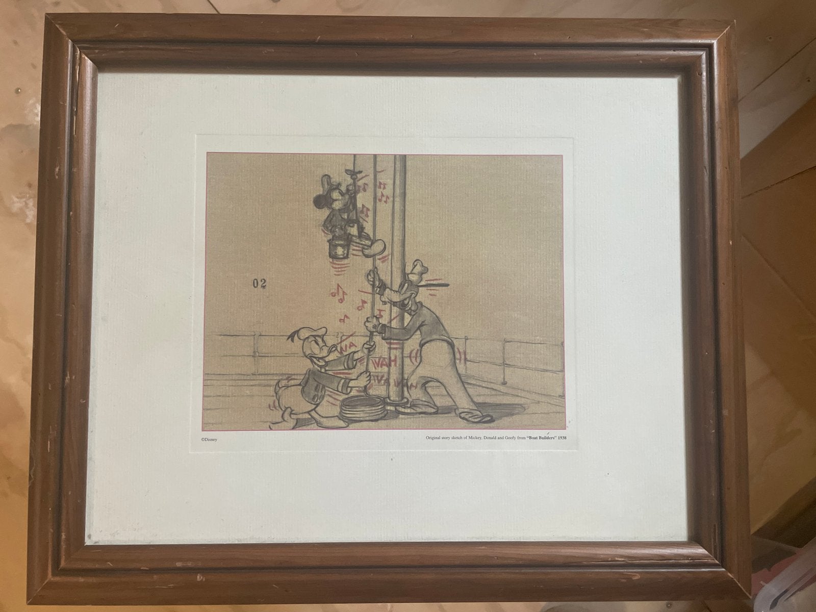 Ingelijste Disney print: Mickey, Donald en Goofy, Ophalen of Verzenden, Print, Print/reproductie, Ingelijst