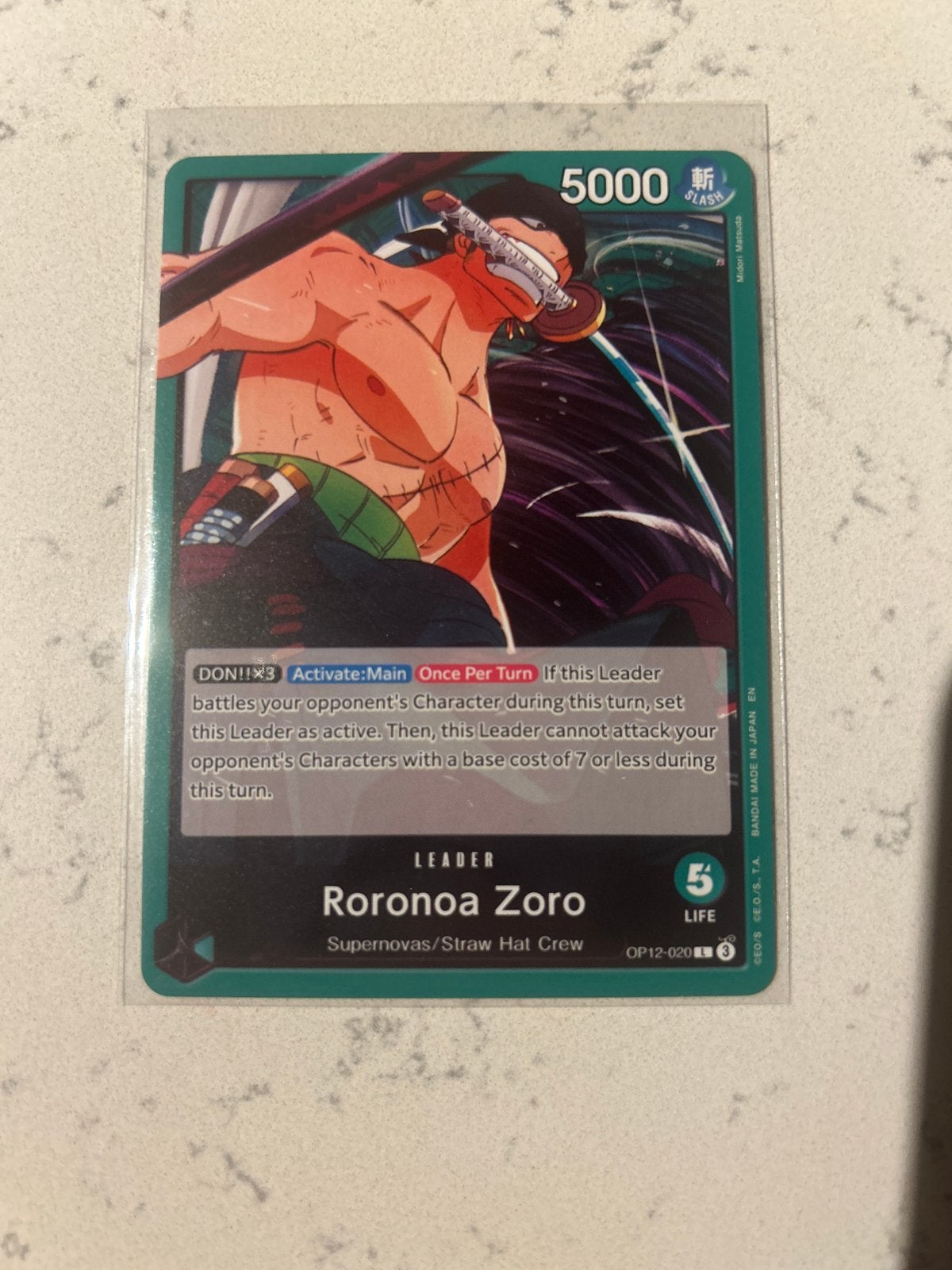 2x One Piece Card Game Roronoa Zoro Leader OP12-020 L, Verzenden, Zo goed als nieuw, Losse kaart
