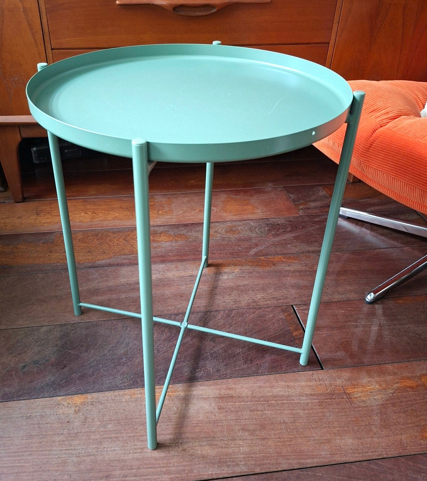 Ikea Gladom salontafel - groengrijs, Minder dan 55 cm, Gebruikt, Metaal of Aluminium, Rond