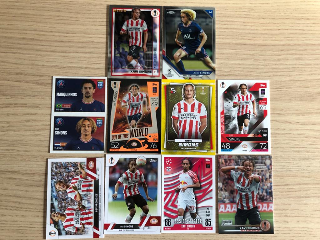 Xavi Simons PSV Voetbal Kaartjes Collectie - Topps & Panini, Ophalen of Verzenden, Zo goed als nieuw, PSV, Spelerskaart