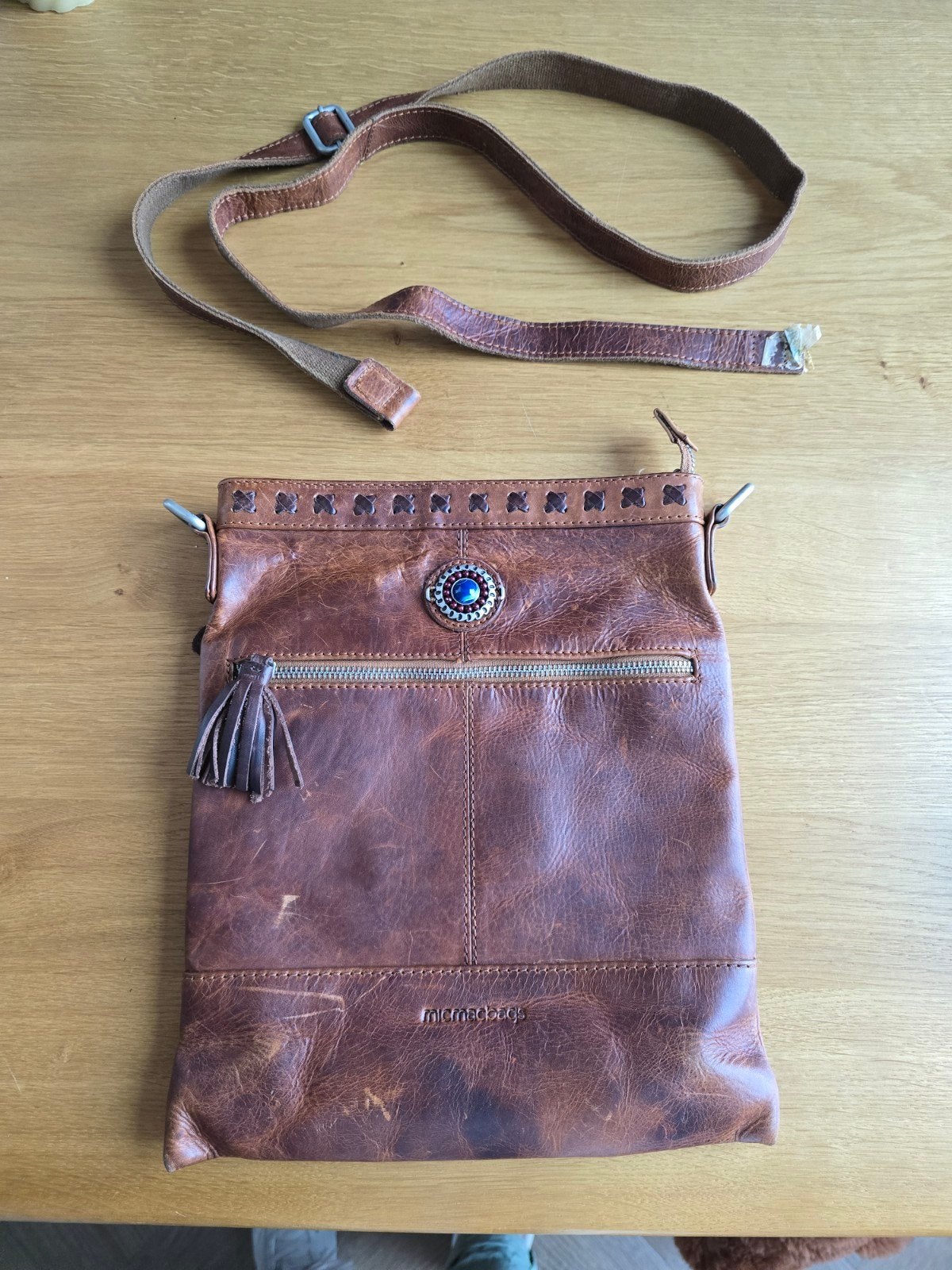 MicMacBags Leren Schoudertas - Schouderband te repareren, Overige merken, Gebruikt, Bruin, Ophalen of Verzenden