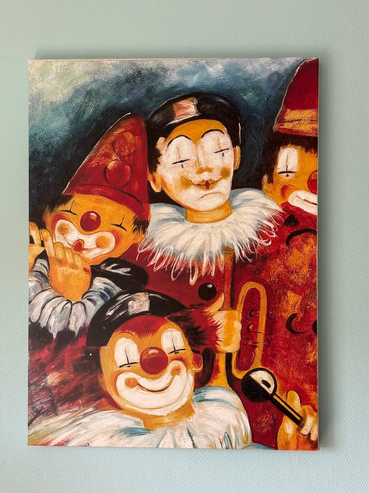 Vrolijke clowns op canvasdoek - Kleurrijk schilderij, Ophalen of Verzenden, Zo goed als nieuw