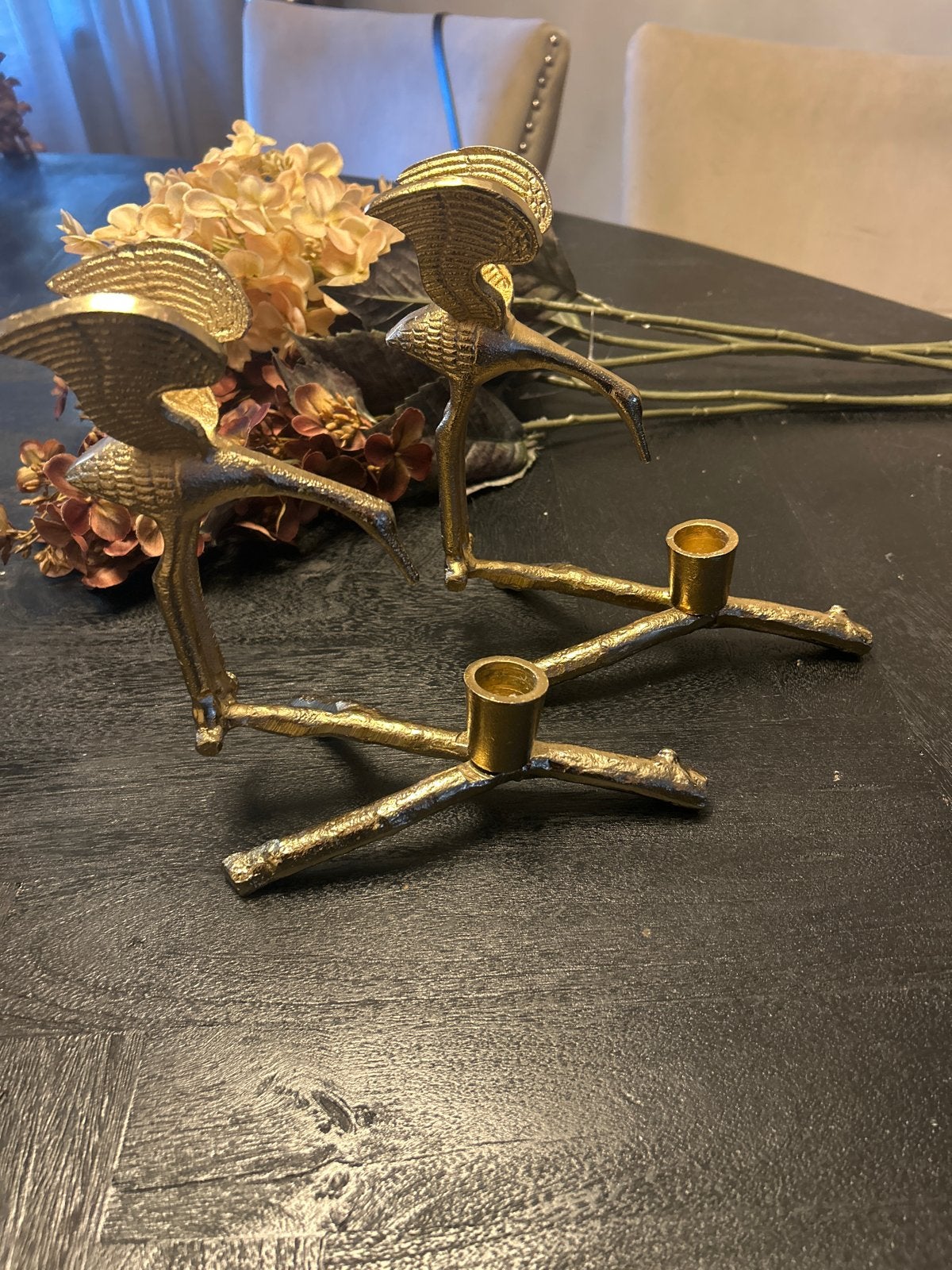 Set van 2 gouden kandelaars in de vorm van vogels, Ophalen of Verzenden, Overige materialen