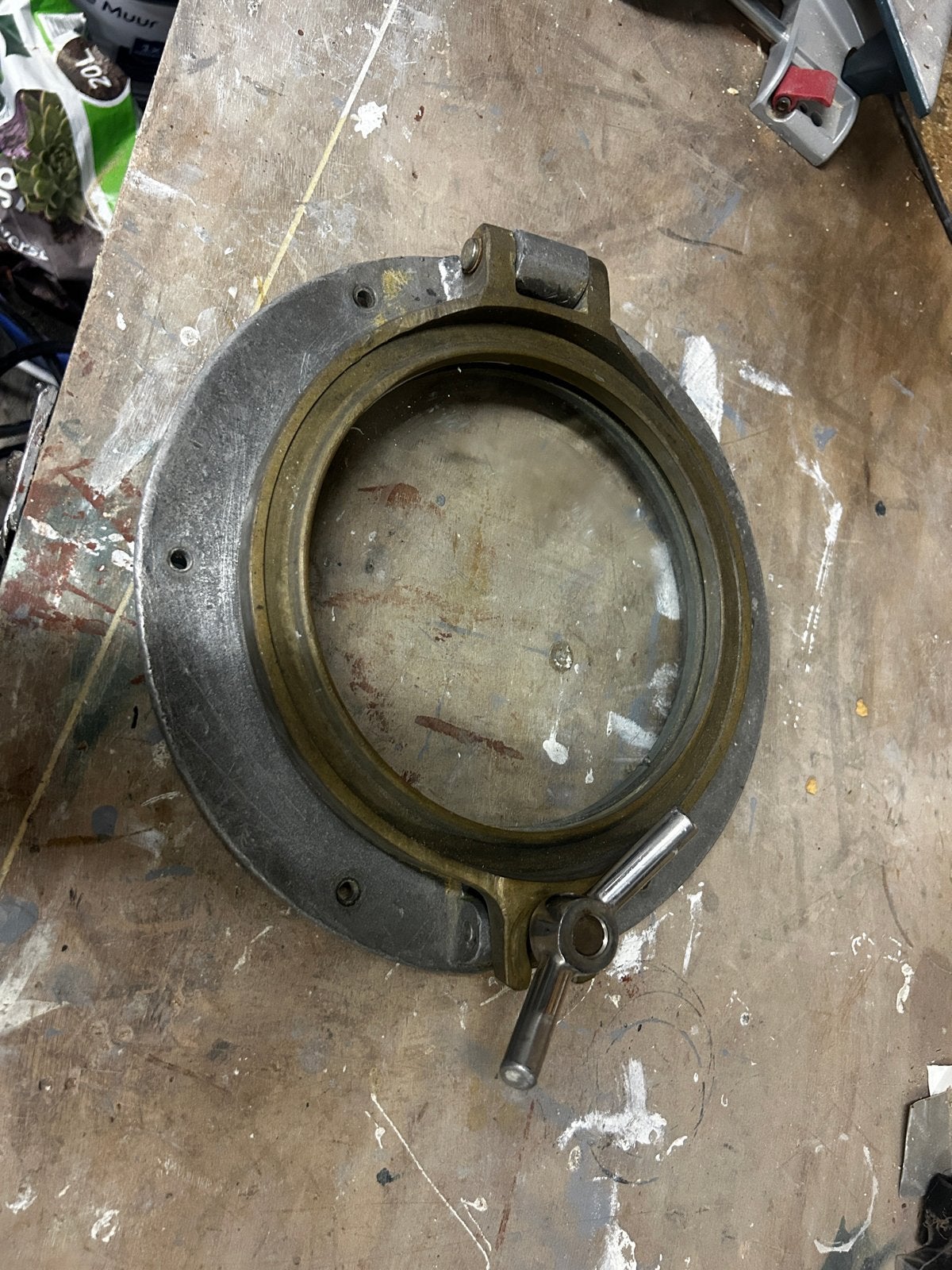 Robuust patrijspoort, messing en aluminium, ca. 28 cm, Watersport en Boten, Ophalen of Verzenden, Gebruikt, Overige typen