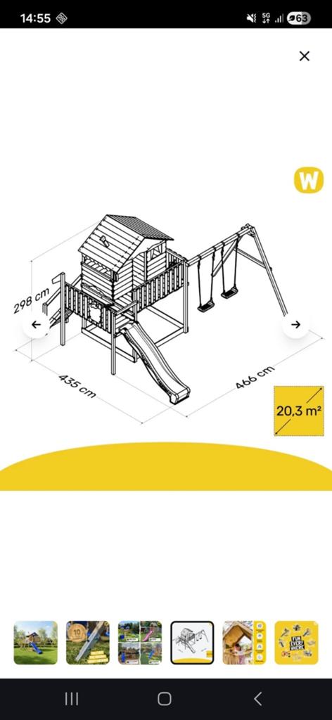 Houten speelhuisje met glijbaan en schommel, Kinderen en Baby's, Speelgoed | Buiten | Speeltoestellen, Ophalen, Gebruikt, Schommel