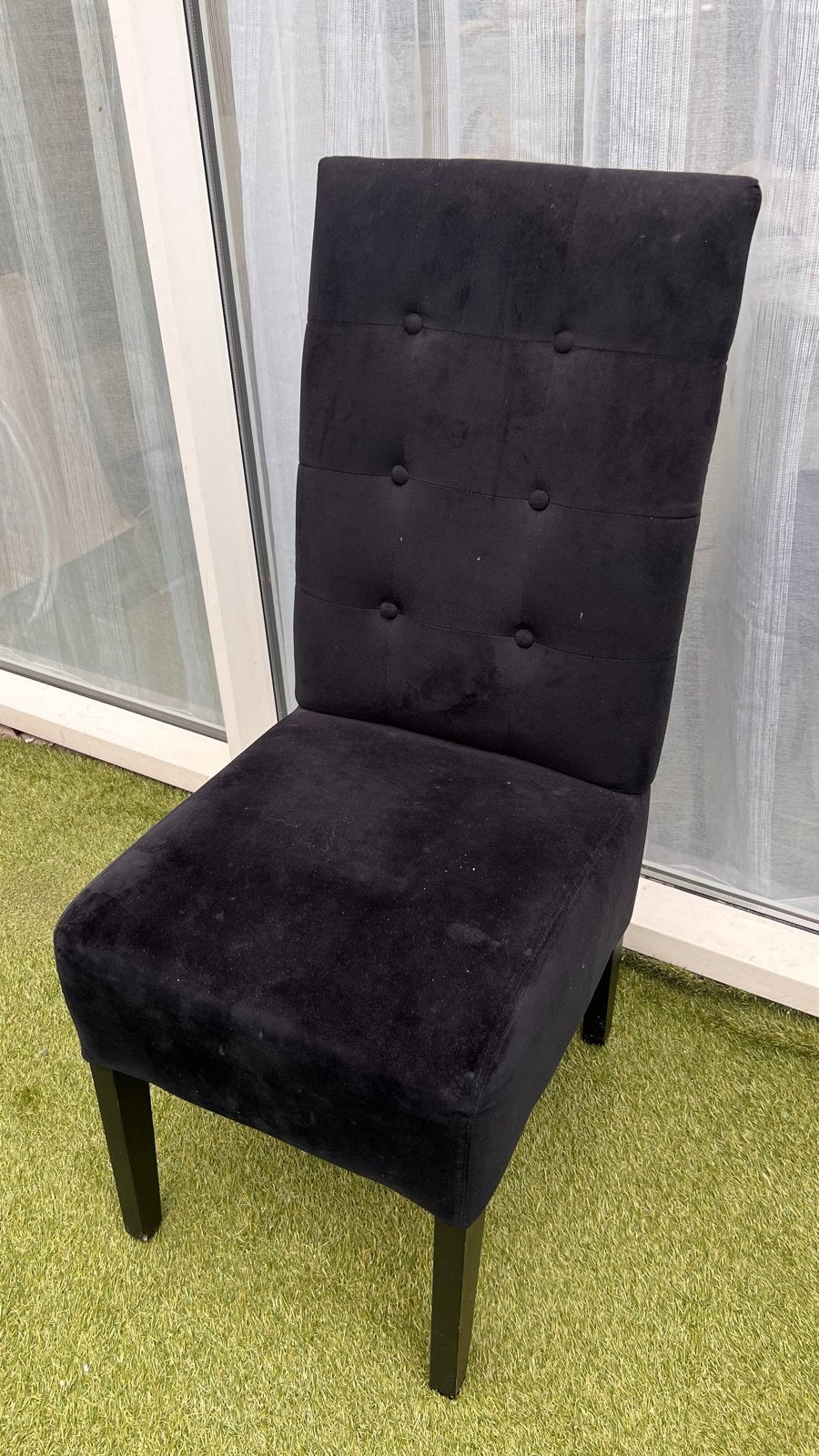 4 zwarte eetkamer stoelen met zachte stof, Ophalen, Gebruikt, Zwart, Vier