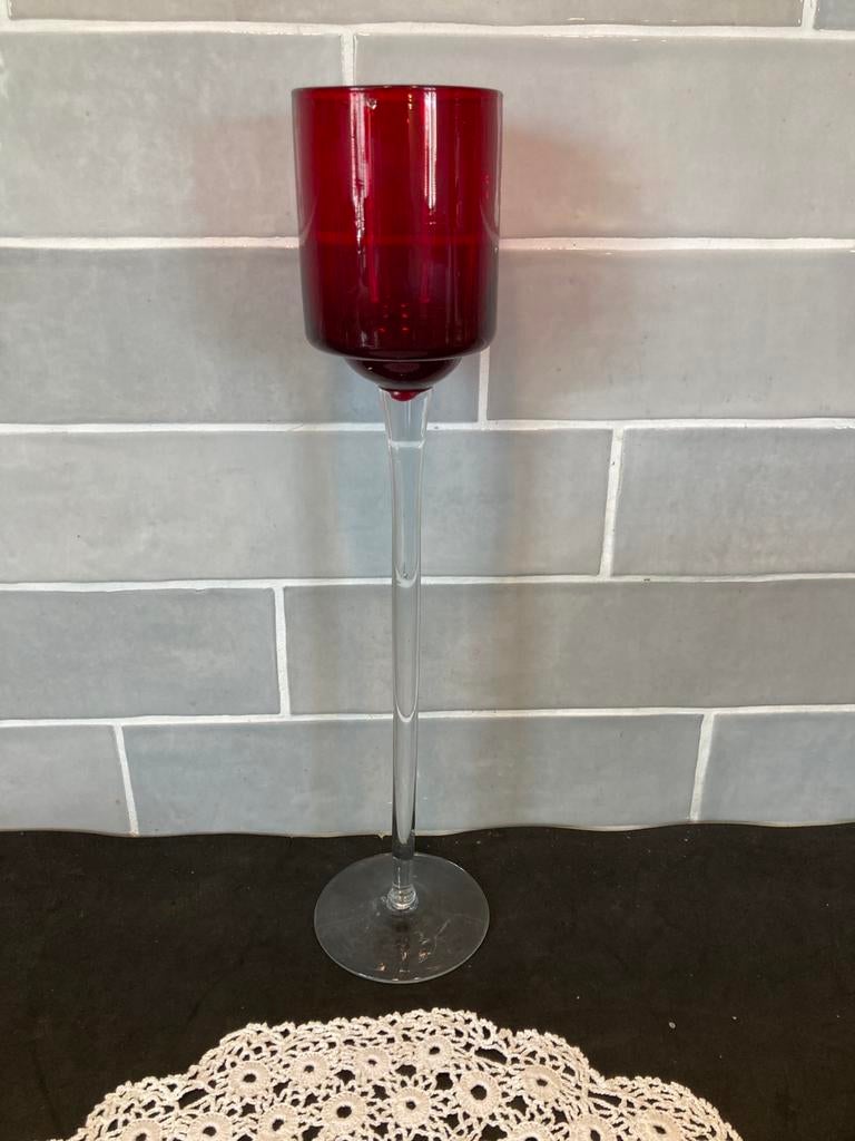 Glas, waxinelichthouder, rood (210326c), Ophalen of Verzenden, Minder dan 50 cm, Rood, Glas