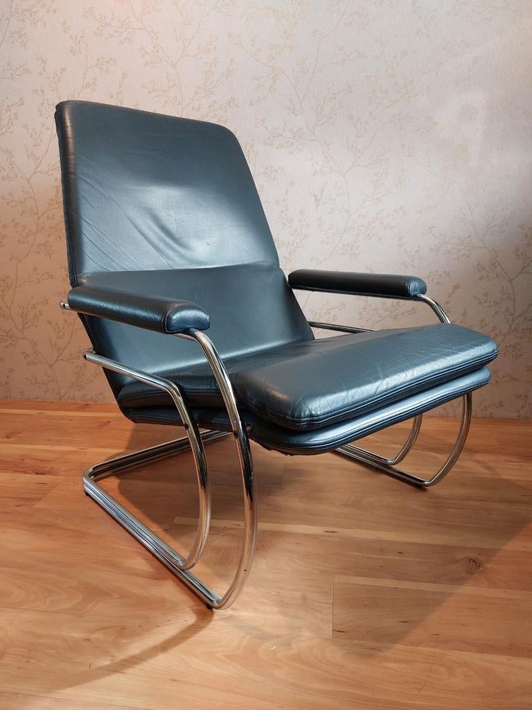 Gelderland design fauteuil van Jan des Bouvrie model 301, Ophalen, Gebruikt, 75 tot 100 cm, Leer