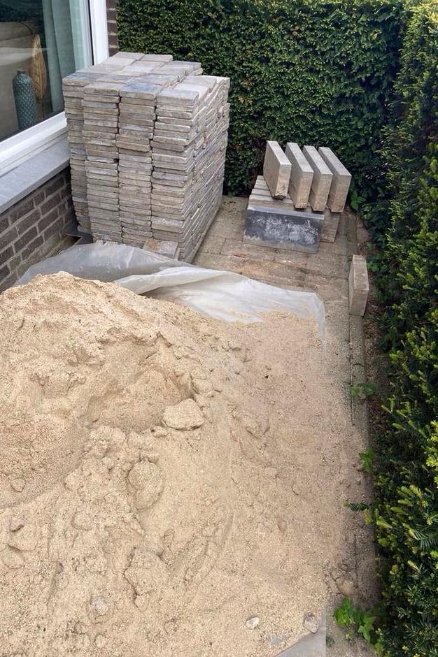Blauwsteen tegels, bandjes en zand, Tuin en Terras, Ophalen, Zo goed als nieuw, Natuursteen, Terrastegels