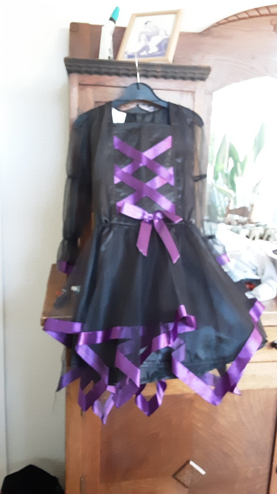 Verkleedjurkje zwart/paars maat 128, 100% polyester, Kinderen en Baby's, Carnavalskleding en Verkleedspullen, Ophalen of Verzenden