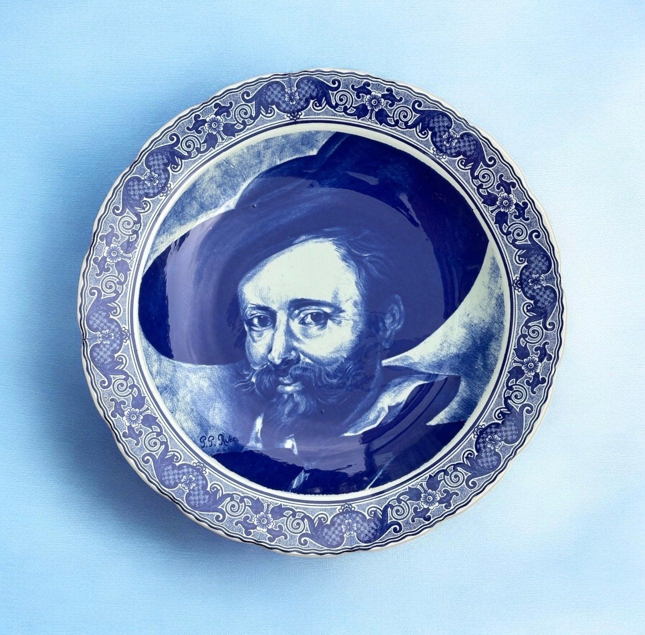 Boch Delftsblauw wandbord met portret, vintage schaal, Ophalen of Verzenden