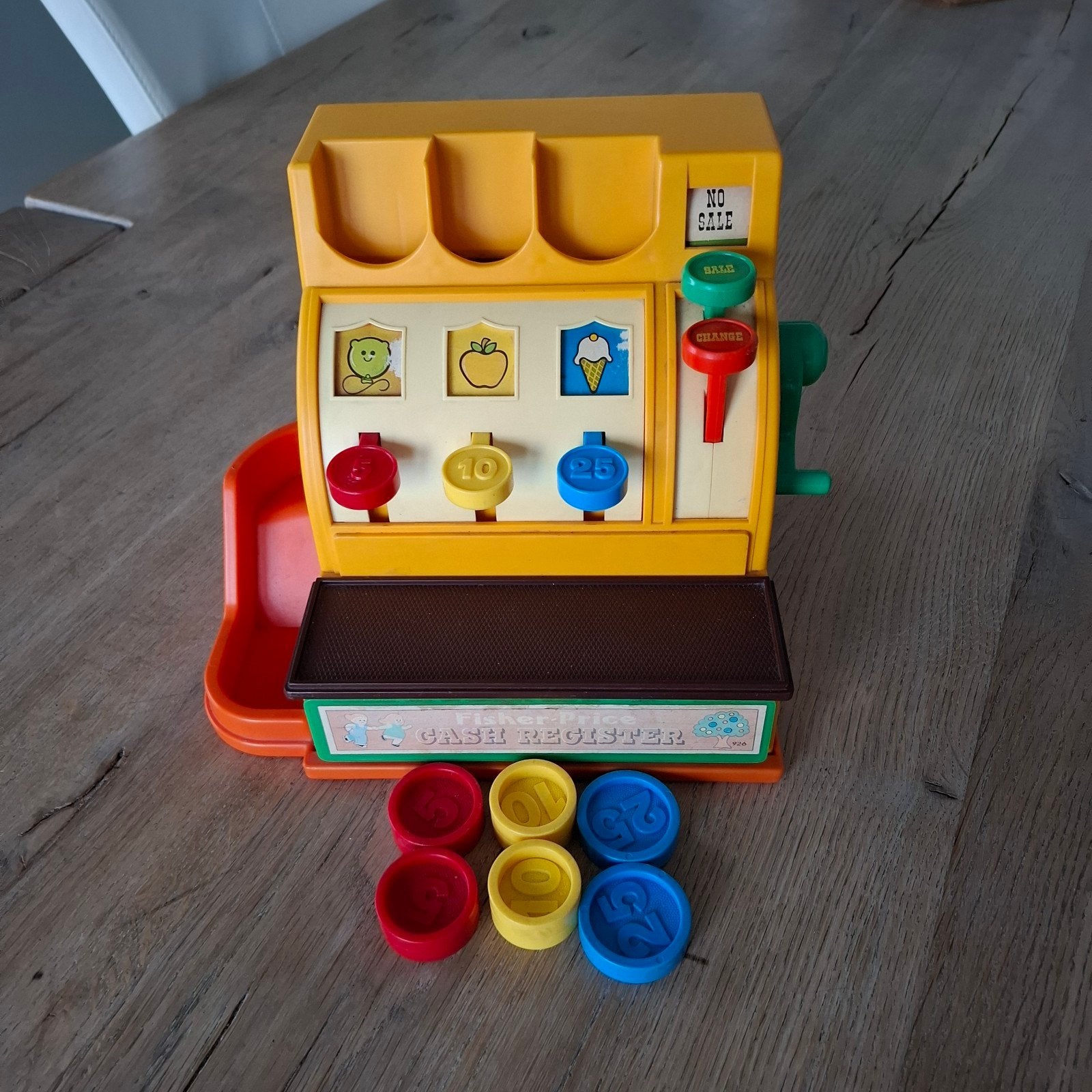 Fisher price vintage kassa compleet met 6 munten, Kinderen en Baby's, Speelgoed | Fisher-Price, Ophalen of Verzenden, Gebruikt