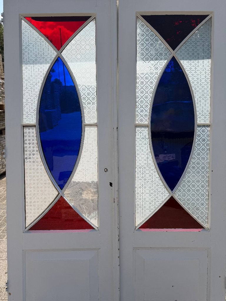 Prachtige set openslaande deuren met gekleurd glas 215x135cm, Ophalen
