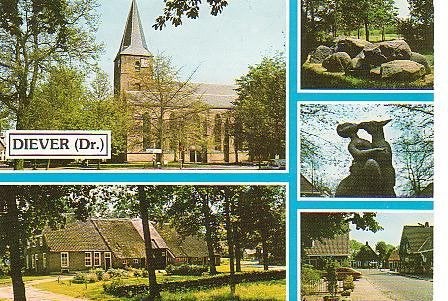 Ansichtkaart 	Diever	5-luik	Hunebed, Verzenden, 1980 tot heden, Gelopen, Drenthe