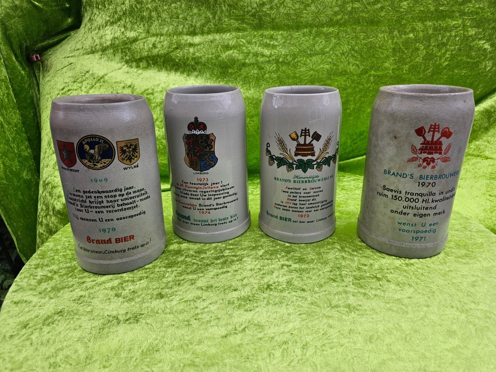 Set van 4 vintage Brand Bier steengoed bierpullen, Ophalen of Verzenden