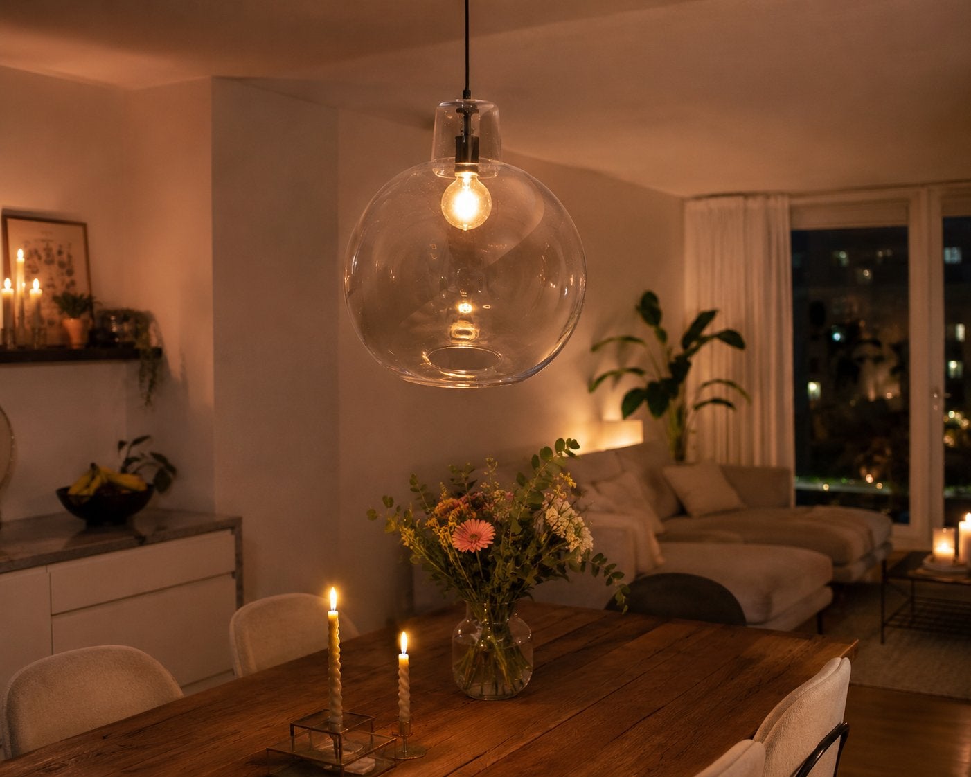 Karwei Hanglamp Sjors - Transparant/donker Glas, Huis en Inrichting, Ophalen, Gebruikt, Glas, E27 (groot)