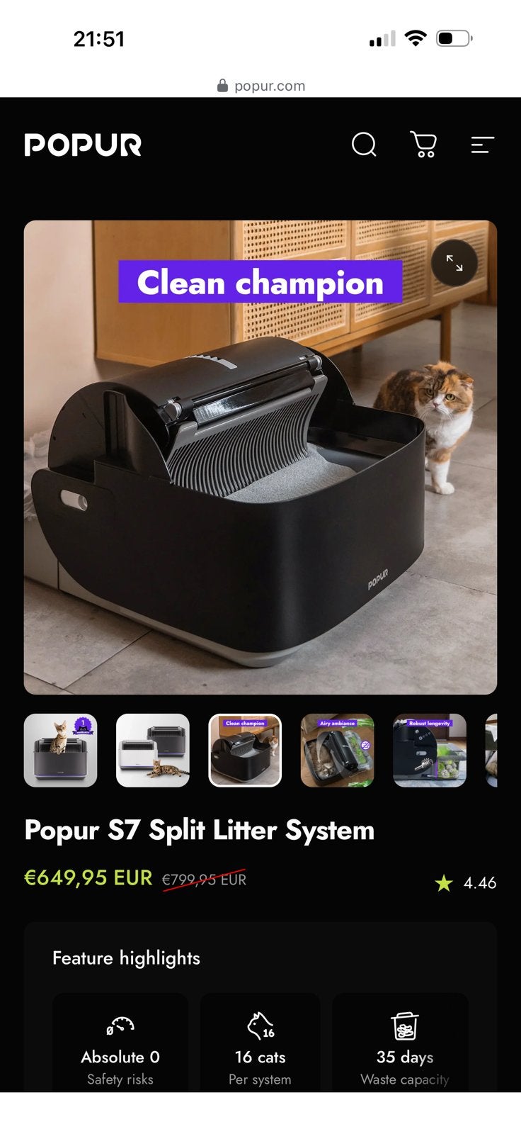 Popur S7 automatische kattenbak, XL formaat + jaar voorraad, Dieren en Toebehoren, Ophalen, Zo goed als nieuw