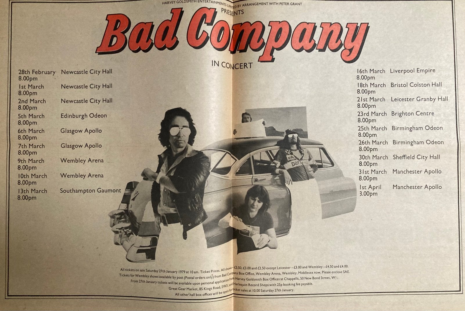 Paginagrote A2 advertentie BAD COMPANY Desolation tour, Ophalen of Verzenden, Zo goed als nieuw