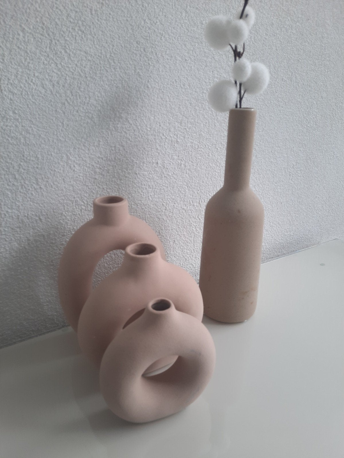 Set van 4 moderne vazen in beige/roze tint, Ophalen, Beige, Matte afwerking, Zo goed als nieuw