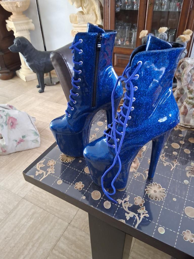 Glitterende Blauwe Plateau Laarzen met Veters, Kleding | Dames, Schoenen, Ophalen, Blauw, Schoenen met hoge hakken, Onbekend