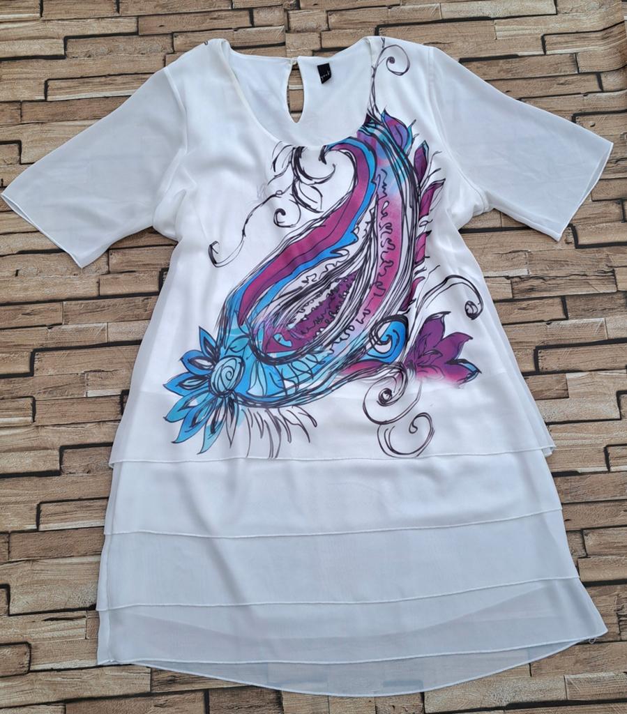 Yoek, off white tuniek met print, 46/48, Yoek, Verzenden, Zo goed als nieuw, X