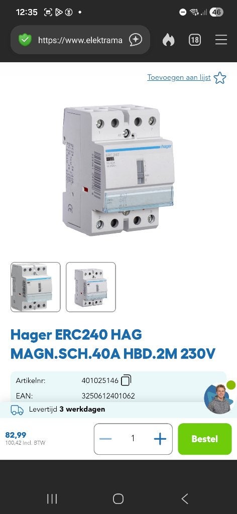 Hager Magneetschakelaar erc240, Ophalen of Verzenden, Nieuw, Schakelaar