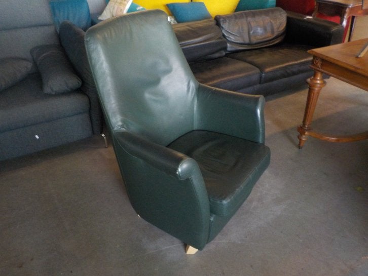 Groen leren fauteuil met hoge rug, Niet ingevuld, Gebruikt, Niet ingevuld, Niet ingevuld