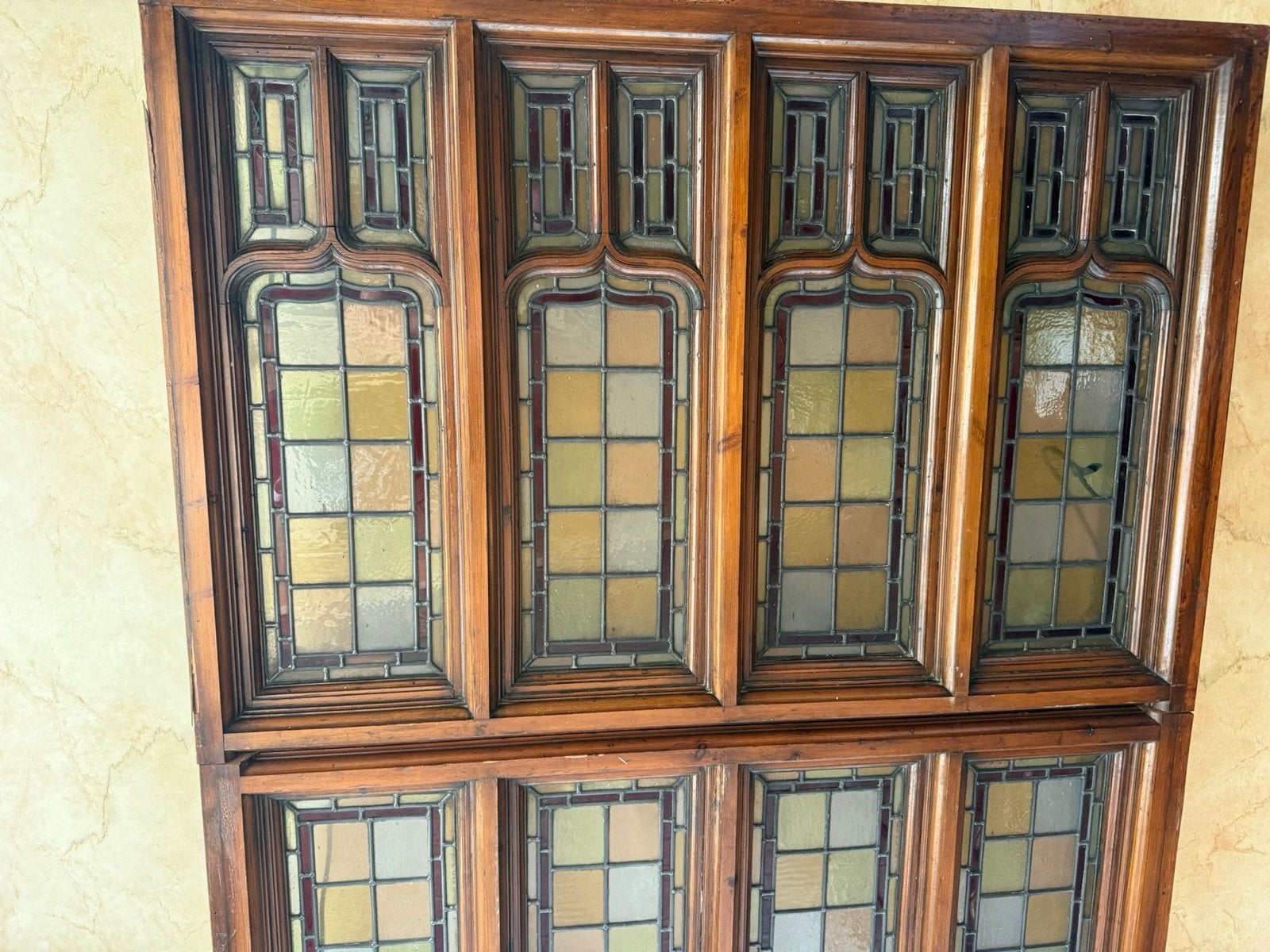 Glas-in-lood panelen, kozijnen en deuren set, Gebruikt, Binnendeur, Ophalen of Verzenden, Glas