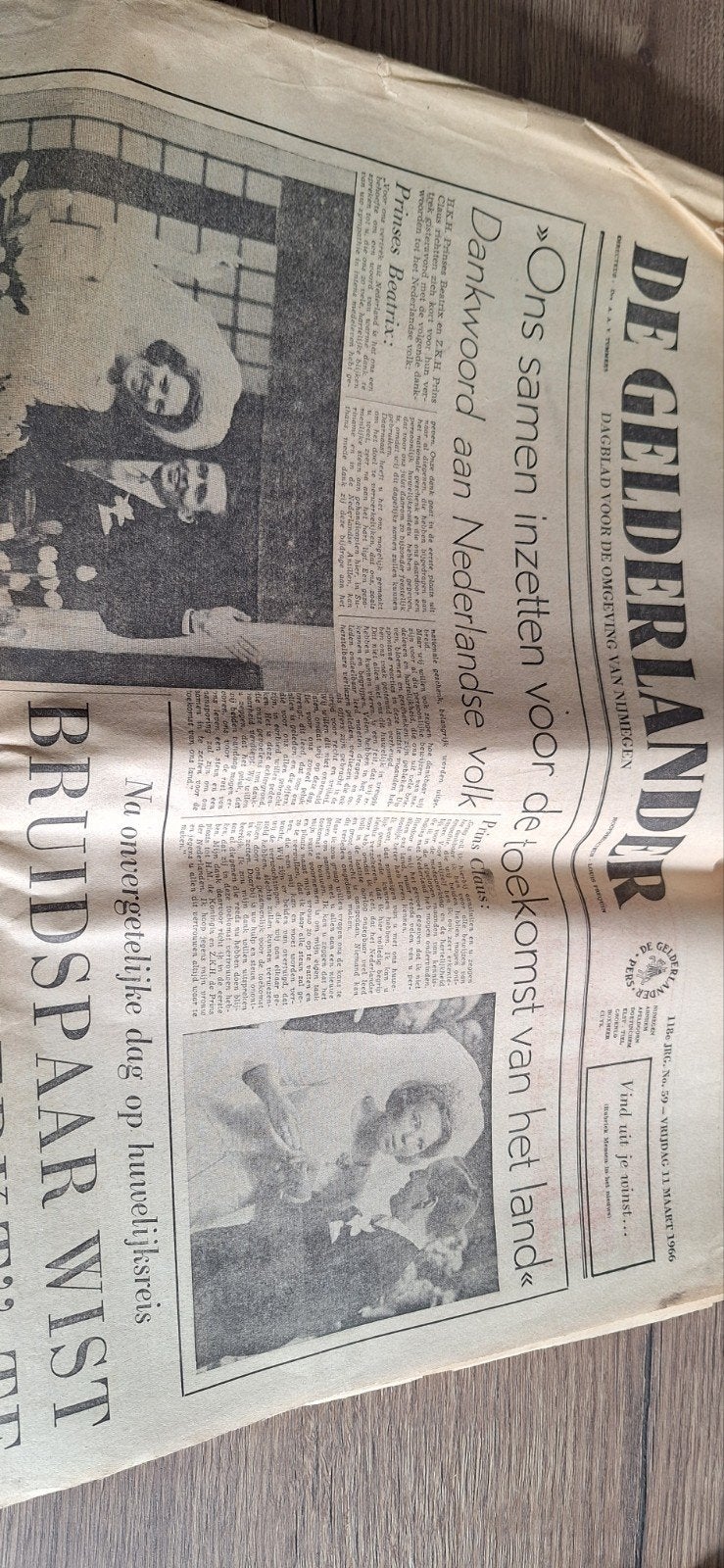 Krant de Gelderlander vrijdag 11 maart 1966, Verzamelen, Tijdschriften, Kranten en Knipsels, Ophalen of Verzenden, 1960 tot 1980
