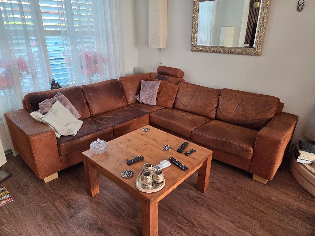 Hoekbank leder zonder losse kussentjes, Ophalen, Gebruikt, Hoekbank, Vierpersoons of meer