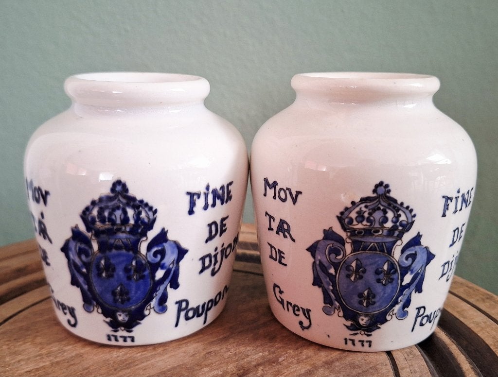 Grey poupon, Digoin-Sarreguemines mosterdpotje set van 2, Ophalen of Verzenden