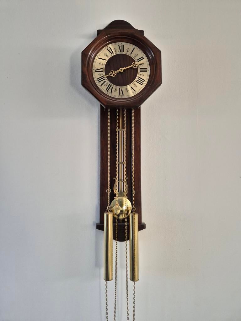 Mooie antieke wandklok met slinger en gewichten, Ophalen of Verzenden