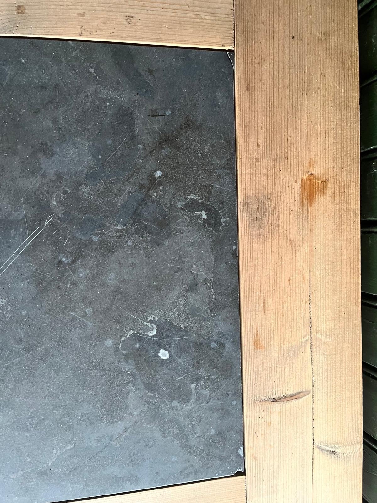 Grote houten tuintafel met stenen blad (260x100x80cm), Ophalen, Gebruikt, Rechthoekig, Hout