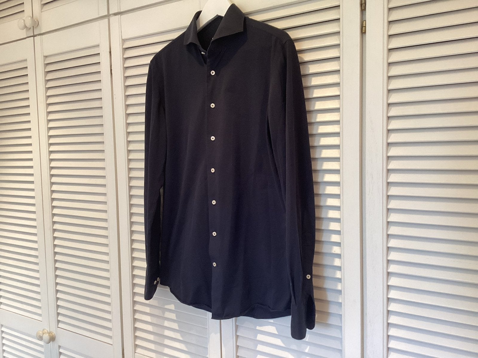 Profuomo Donkerblauw Overhemd met Stretch, Nieuwstaat, Kleding | Heren, Ophalen of Verzenden, Zo goed als nieuw, Blauw, Halswijdte 39/40 (M)