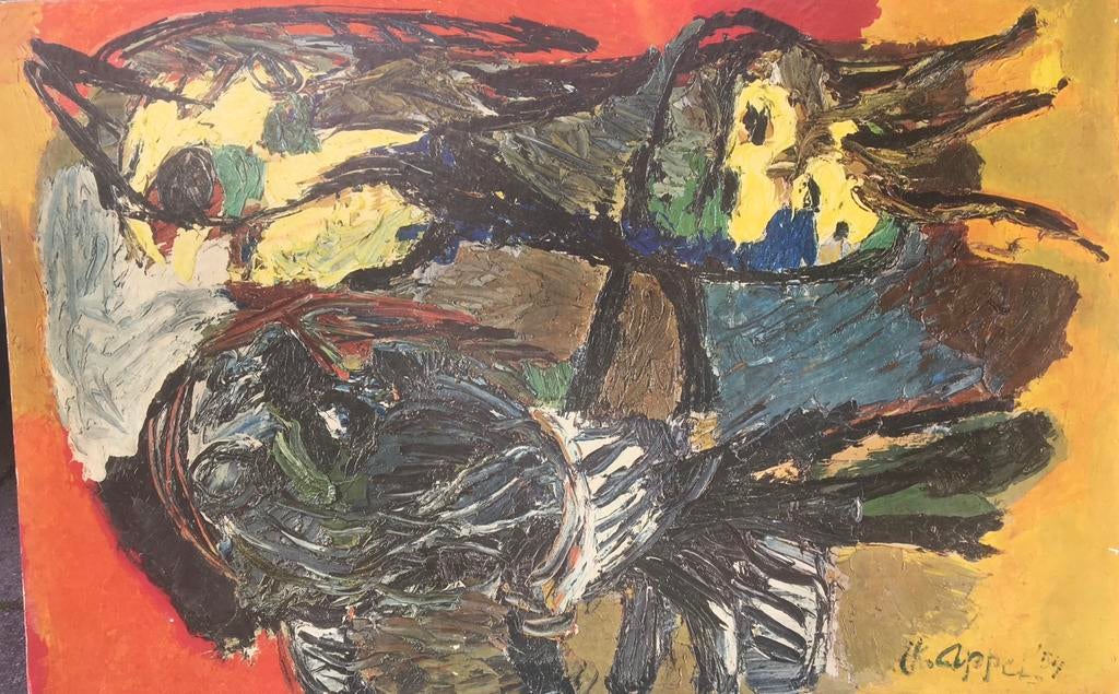 Oude art print  schilderij van Karel Appel jaren 50/60, Ophalen of Verzenden