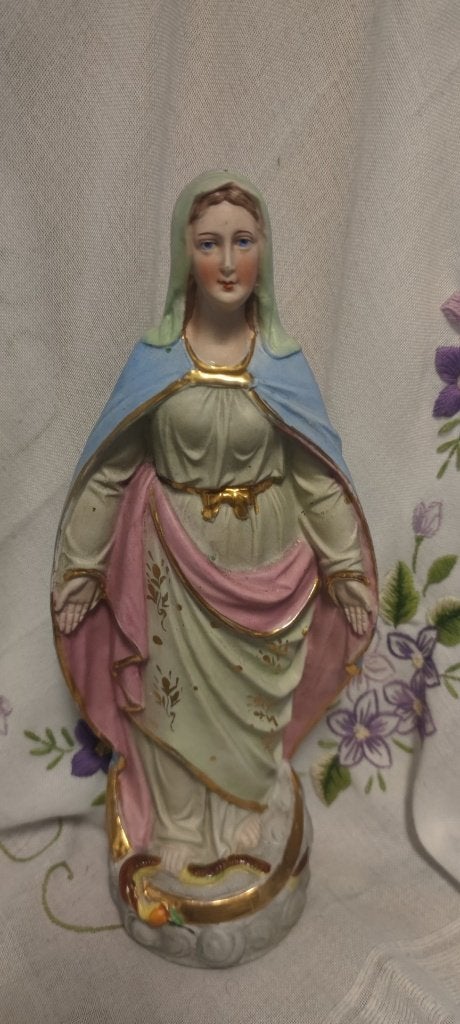 425 Prachtig oud beeld van de Slangen Madonna - porselein, Ophalen of Verzenden, Zo goed als nieuw, Beeld(je), Christendom | Katholiek