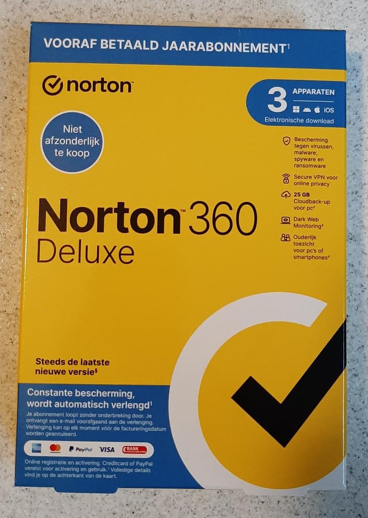 Norton 360 Deluxe (1 jaar beveiliging voor 3 apparaten), Ophalen, Nieuw, Norton 360