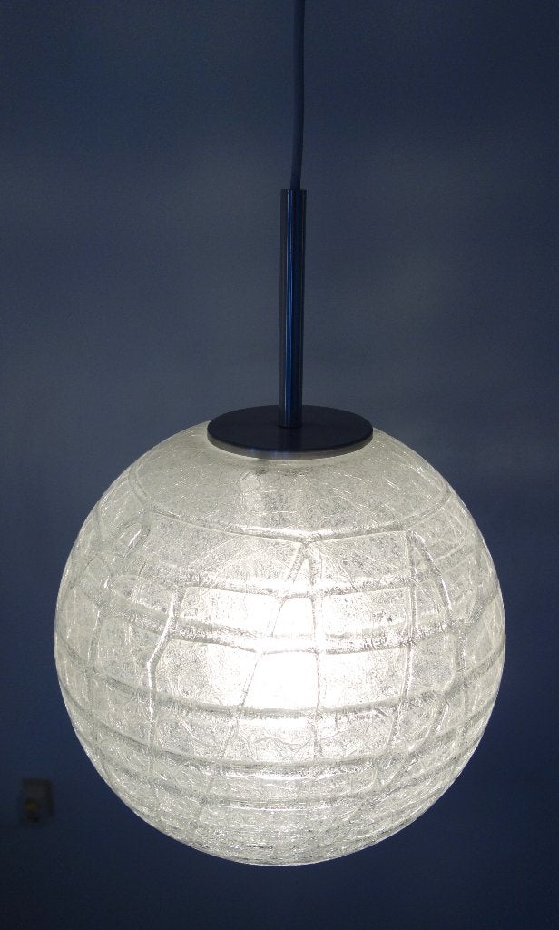 Doria Leuchten ijsglas Globe vintage hanglamp XXL, Ophalen of Verzenden, Gebruikt, Vintage Space Age Design Mid-Century lamp 60s 70s